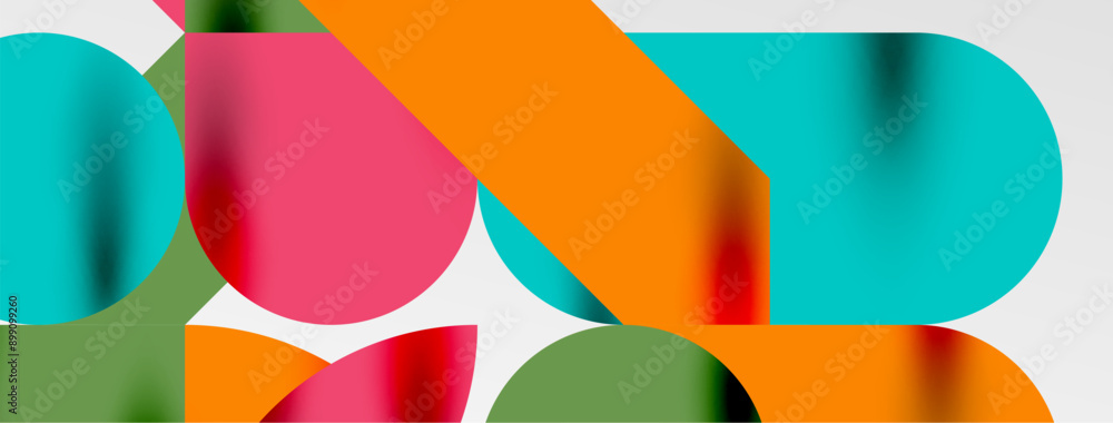 Mosaic geometric elements. Colorful circles, round geometric shapes and lines with shadow 3d effects. Simple forms abstract background for wallpaper, banner, template or landing Mosaic geometric elements. Colorful circles, round geometric shapes and lines with shadow 3d effects. Simple forms abstract background for wallpaper, banner, template or landing
