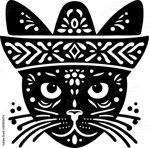 Cat black Solid silhouette Mexican style 

