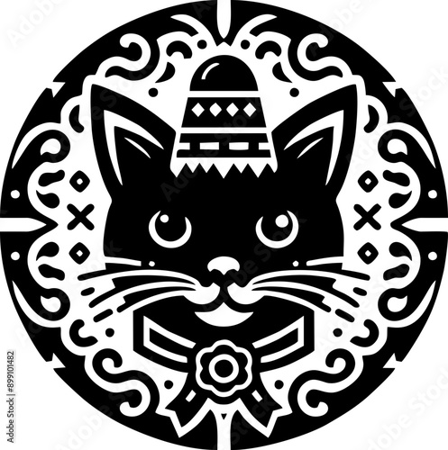 Cat black Solid silhouette Mexican style 

