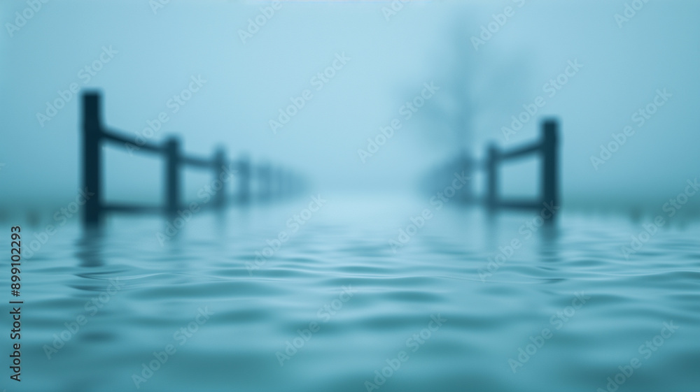 Fototapeta premium Flooded Pathway in Foggy Landscape