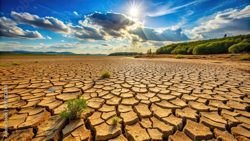 Dry cracked land in Europe during a severe drought , drought, dried, arid, heatwave, climate change, global warming