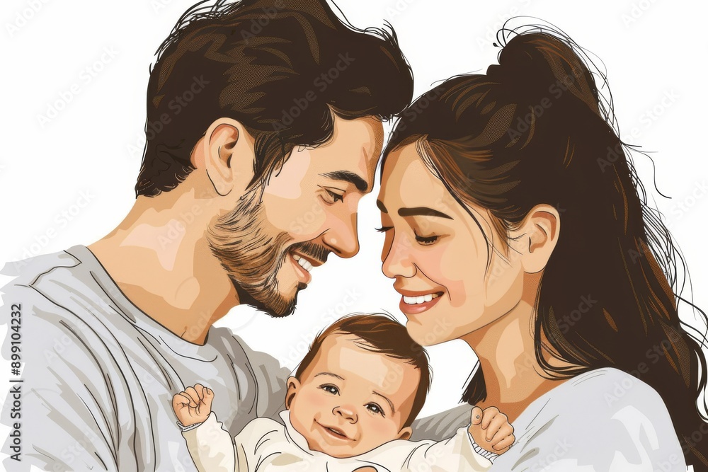 Vector illustration of a family with parents and a baby symbolizing family bonds love and parenthood Vector illustration of a family with parents and a baby symbolizing family bonds love and parenthood