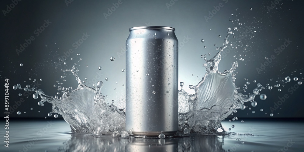 Soda Can Mockup with Water Splash on Solid Background Copy Space Soda Can Mockup with Water Splash on Solid Background Copy Space