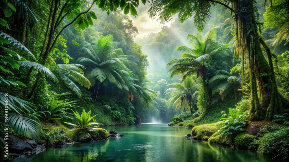 Escape to a tranquil rainforest paradise filled with lush greenery and mystical beauty Escape to a tranquil rainforest paradise filled with lush greenery and mystical beauty