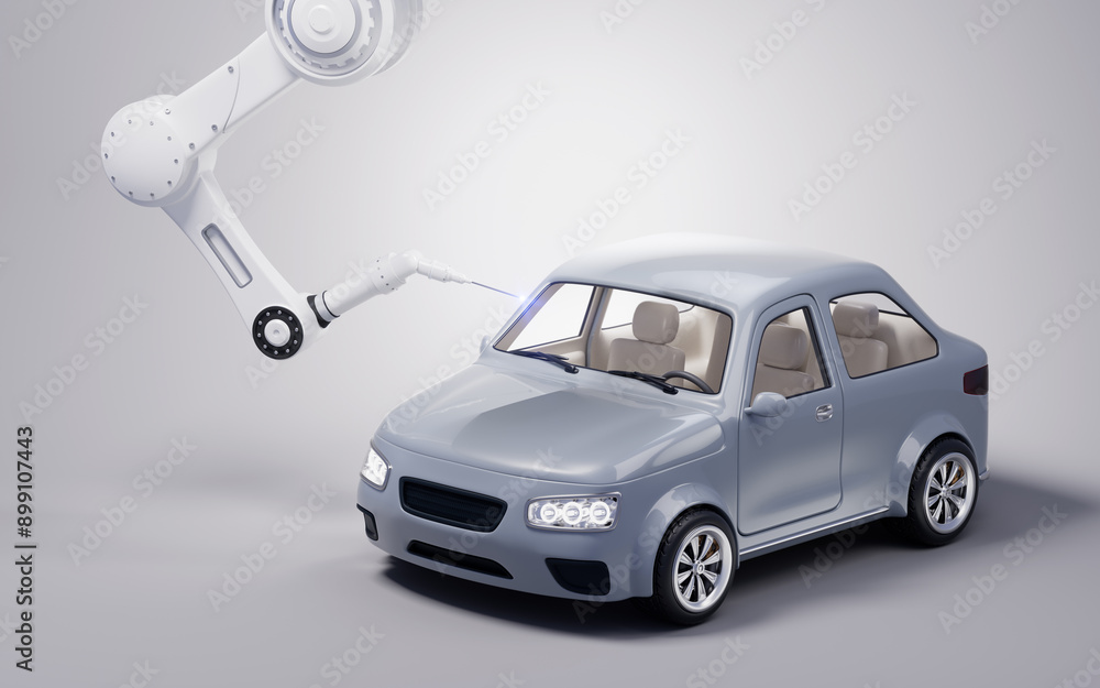 Car manufacturing and mechanical arms, 3d rendering. Car manufacturing and mechanical arms, 3d rendering.