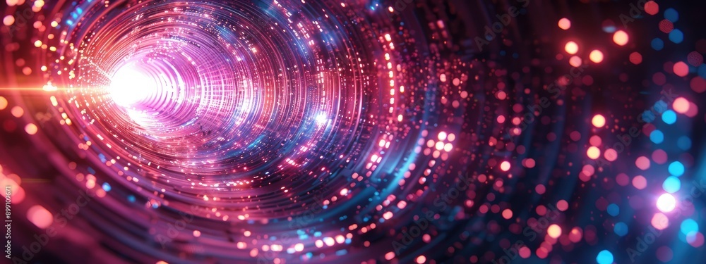 Fototapeta premium Abstract Digital Tunnel with Glowing Lights and Futuristic Particles