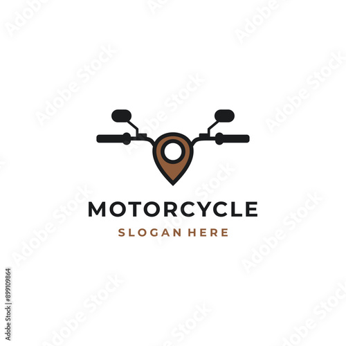 Motorcycle handlebar modern logo design with map pointer motorcycles service repair business logo