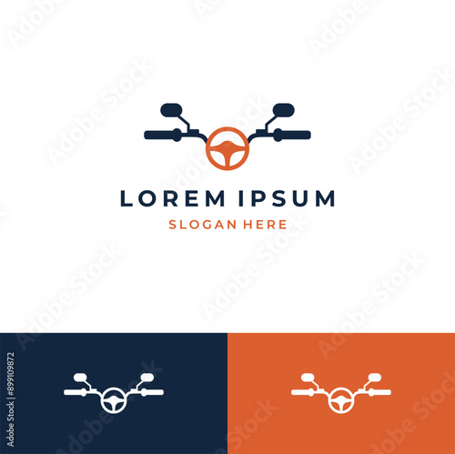 Motorcycle handlebar modern logo design with steering wheel motorcycles club logo