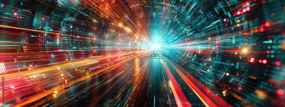Futuristic Data Stream Visualization with High-Speed Light Trails and Digital Grid Patterns Futuristic Data Stream Visualization with High-Speed Light Trails and Digital Grid Patterns