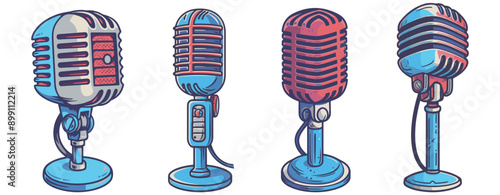 collection retro microphones cartoon illustration ,generative ai