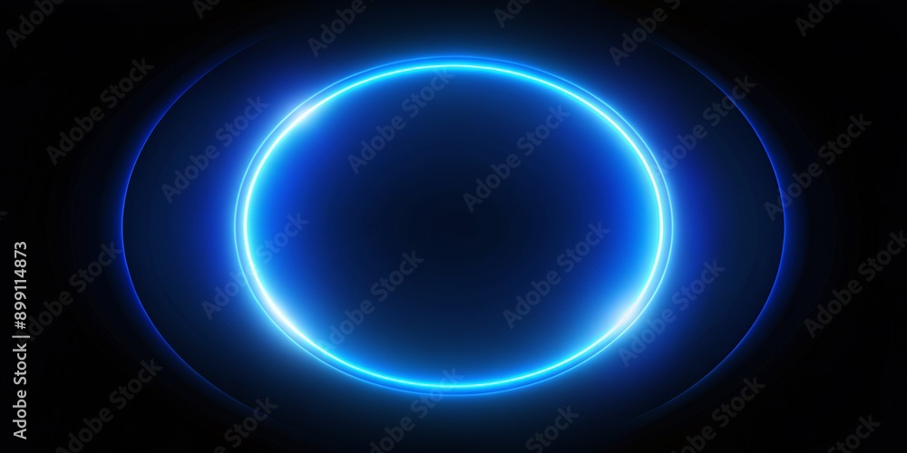 Blue Neon Ring Light Frame on Black Backdrop for Banner or Poster Design Blue Neon Ring Light Frame on Black Backdrop for Banner or Poster Design