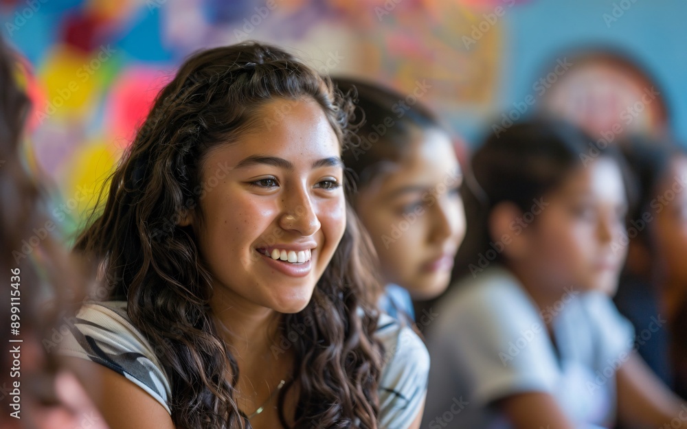 Obraz premium A young woman, her heart filled with a love of learning, instills in her students a thirst for knowledge and a passion for exploring the world around them