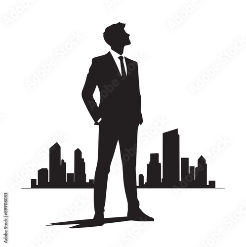 Business man standing pose black silhouette and vector