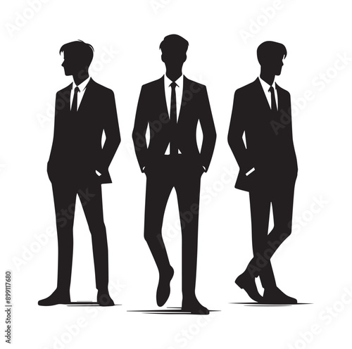 Business man standing pose black silhouette and vector