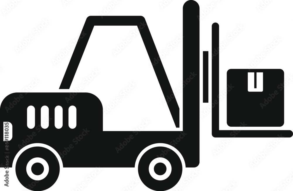 Obraz premium Black silhouette of a forklift truck lifting a box in a warehouse