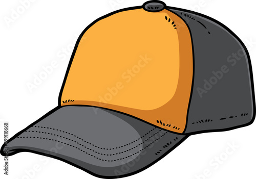 Hand Drawn Vector Cartoon Classic Black Yellow Trucker Cap