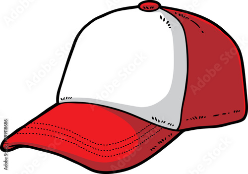 Hand Drawn Vector Cartoon Classic Red Trucker Cap