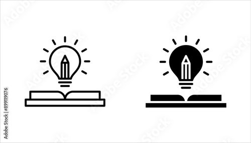 open book with lightbulb, concept new knowledge, creative idea, vector illustration on white background