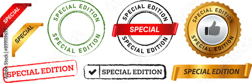special edition limited product stamp collection icon template red gold circle ribbon rectangle shape