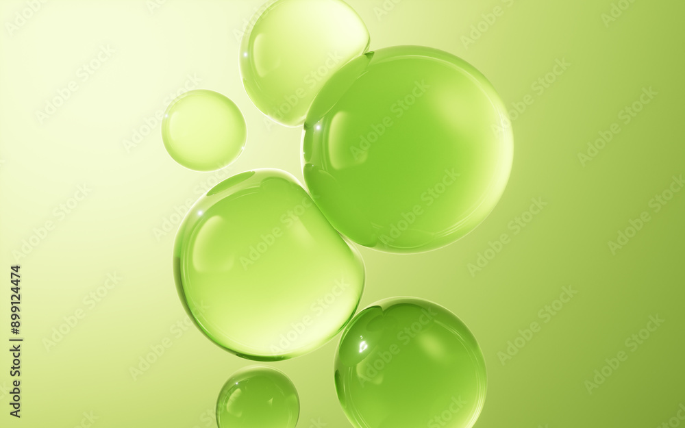 Fototapeta premium Transparent green bubbles background, 3d rendering.