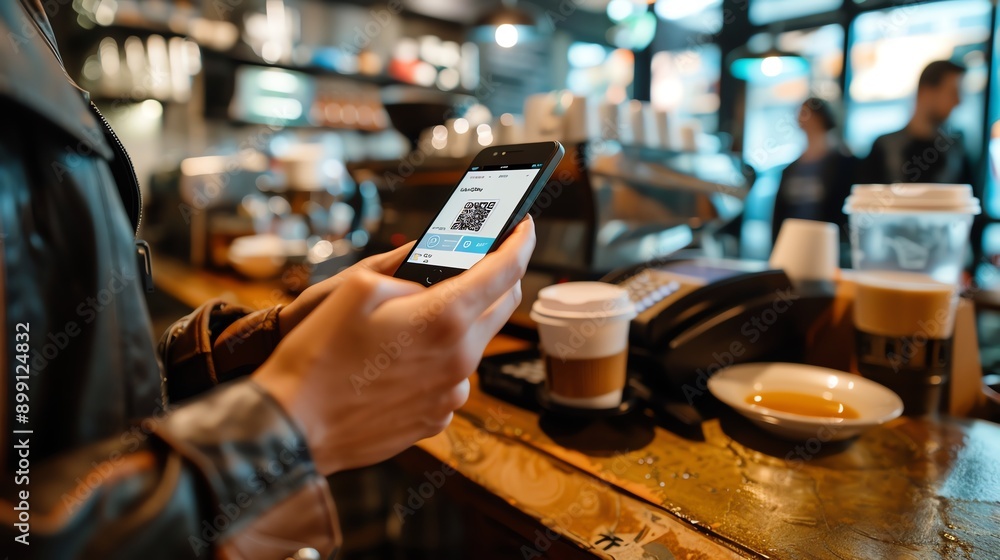 A user making a mobile payment using a smartphone A user making a mobile payment using a smartphone