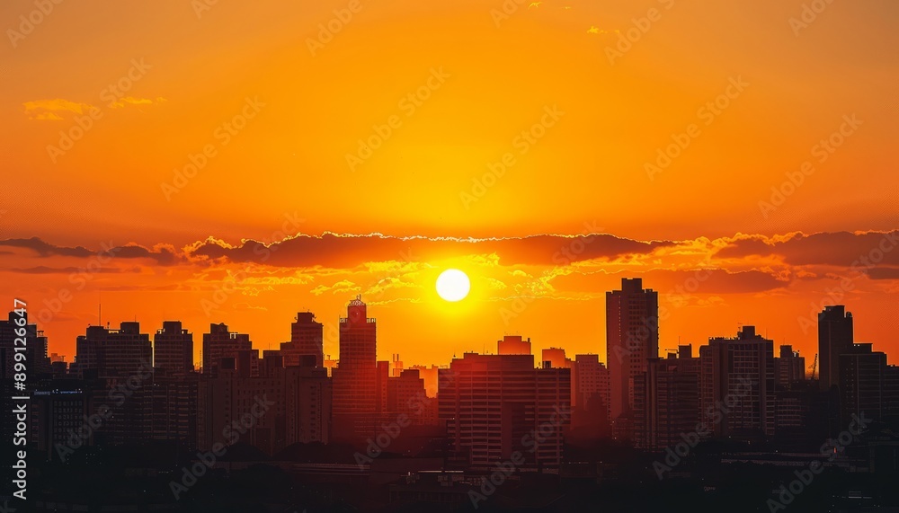 Glorious Sunset Over City Skyline with Silhouetted Buildings Glorious Sunset Over City Skyline with Silhouetted Buildings