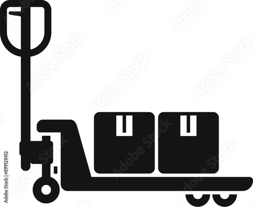Simple icon of a pallet jack carrying two cardboard boxes for warehouse and delivery concepts