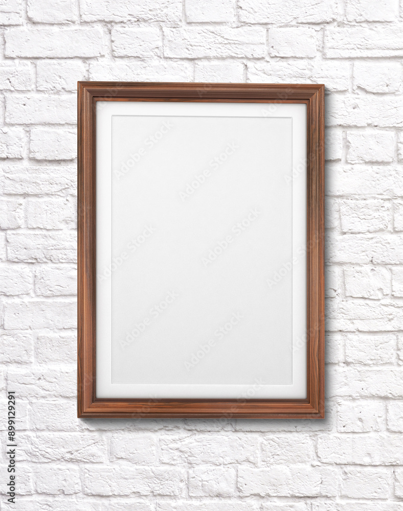 Classic wooden frame isolated on a brick wall Classic wooden frame isolated on a brick wall