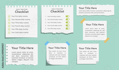 Set of White Paper Notes for Infographic Design with Replaceable Text.