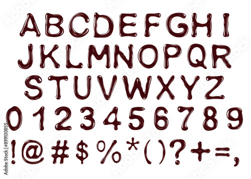 vector alphabet letters, numbers and symbols made of chocolate syrup