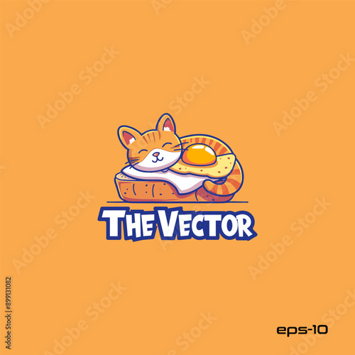Cute lazy cat logo, vector, mascot, character, cartoon, illustration
