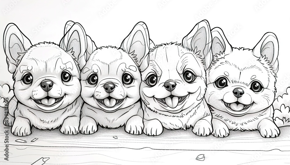 Obraz premium Happy dogs minimalistic kids drawing