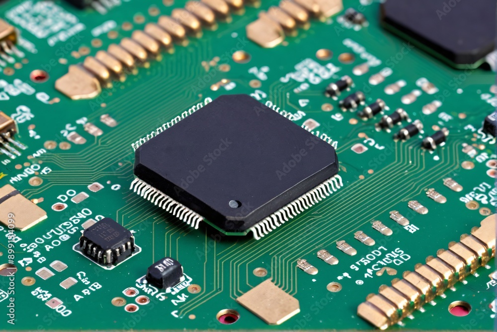 A close-up of a circuit board, focusing on a single component or pattern. A close-up of a circuit board, focusing on a single component or pattern.