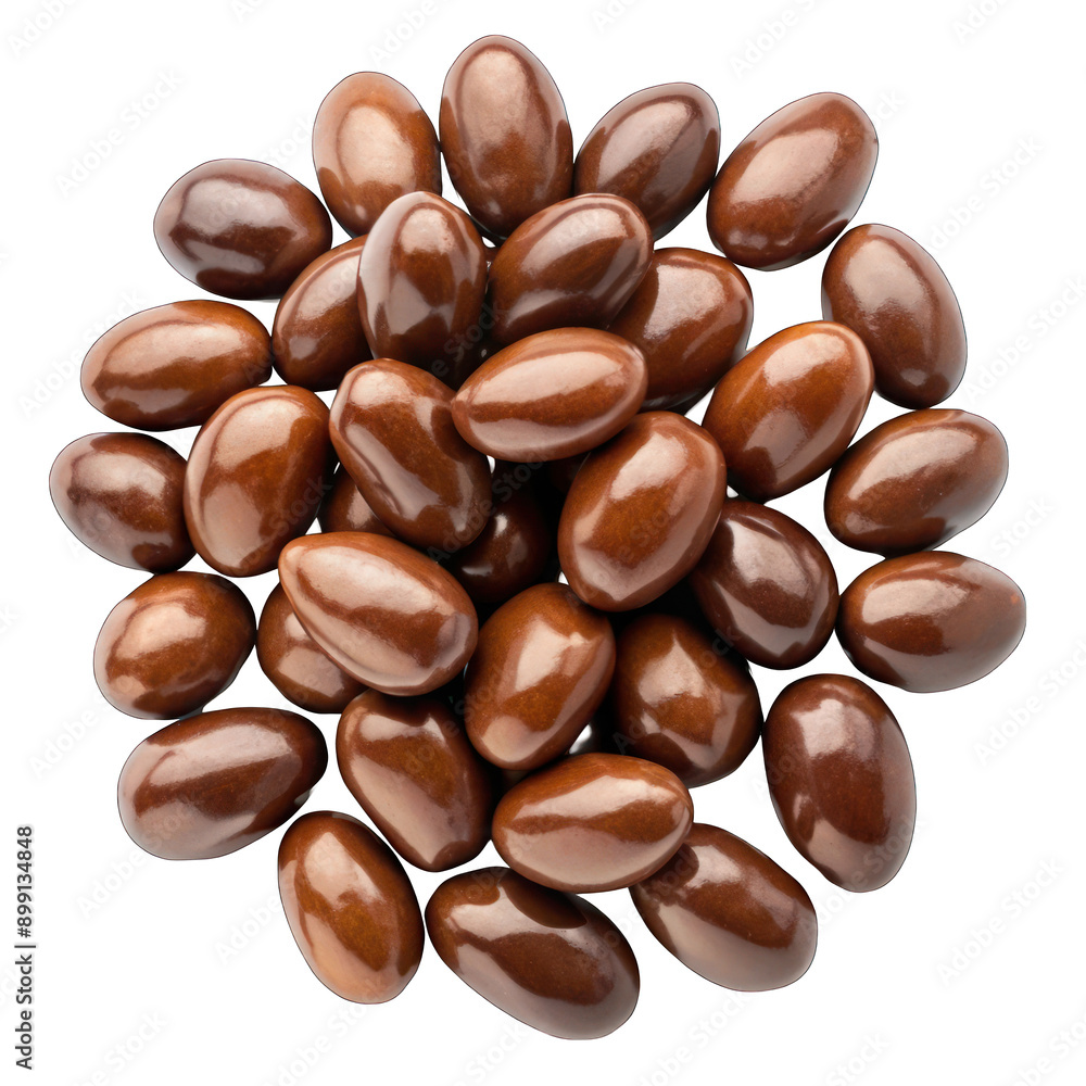 Chocolate covered almonds top view isolated on transparent background Chocolate covered almonds top view isolated on transparent background