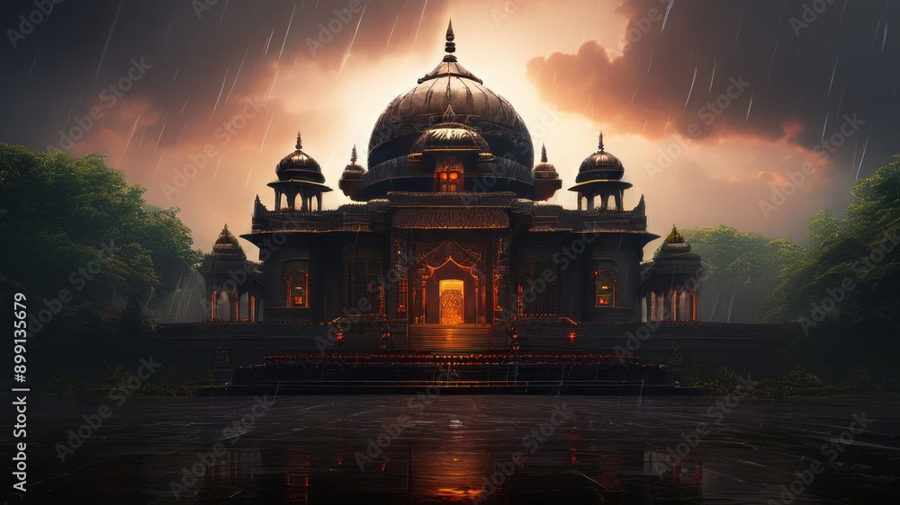 Obraz premium A big royal palace in rain