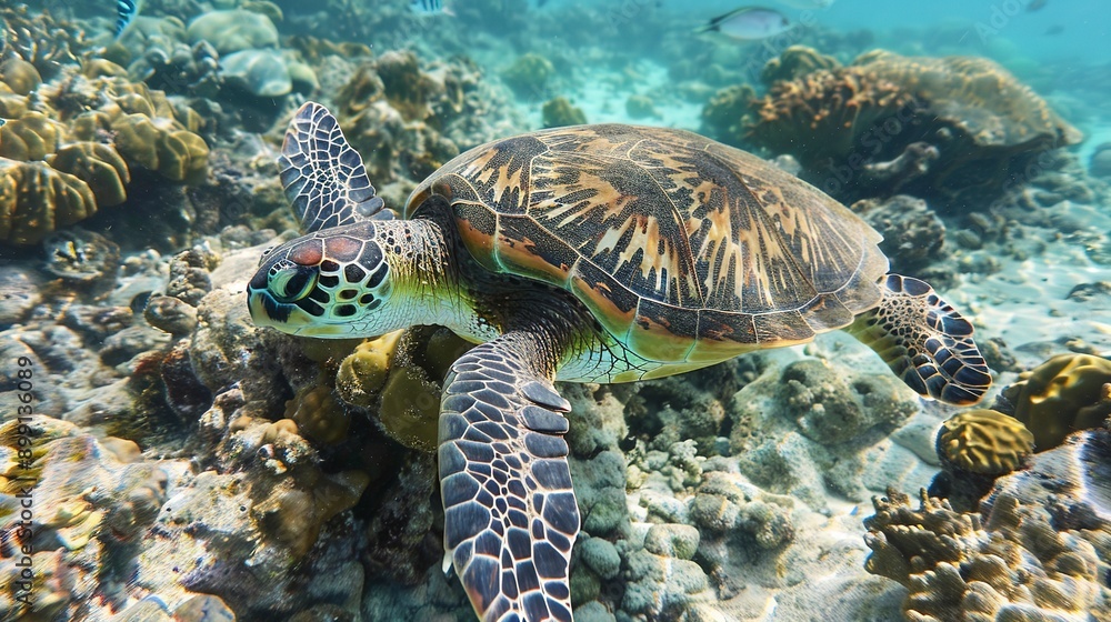 Obraz premium green turtle swimming 