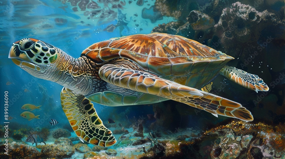 Obraz premium green turtle swimming 