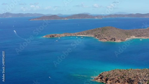 Slowly Scanning Norman Island with Sailboats in BVI