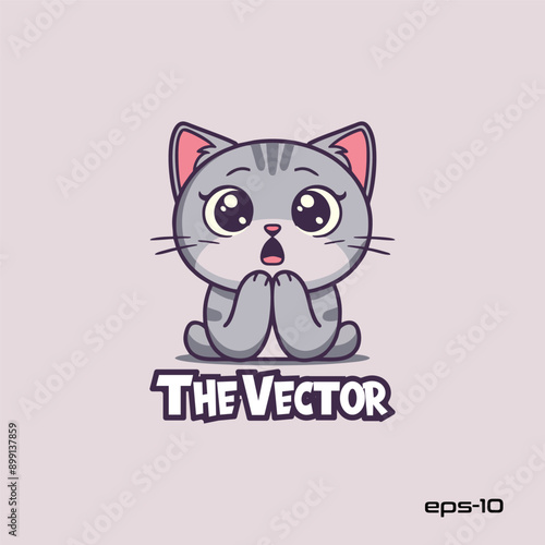 Cute surprise cat logo, vector, mascot, character, cartoon, illustration