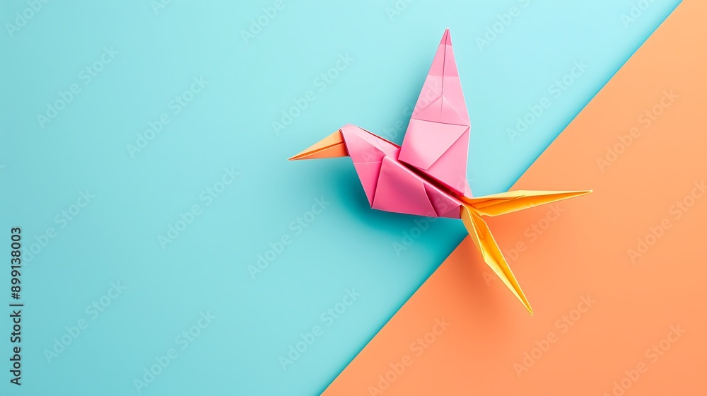 Naklejka premium a colorful and minimalistic origami bird on colorful background