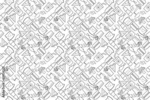 Back to school background with seamless pattern illustration. Lunch food in school canteen. doodle illustration.