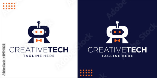 Creative RR Letter Logo With Robot Head, Design Inspiration, Illustration, Vector