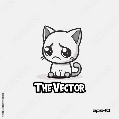 Sad cat logo, vector, mascot, character, cartoon, illustration