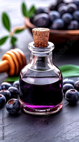 Closeup of a bottle of acai berry extract