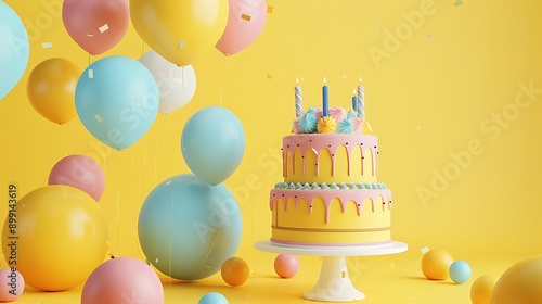 Birthday party composition on yellow background