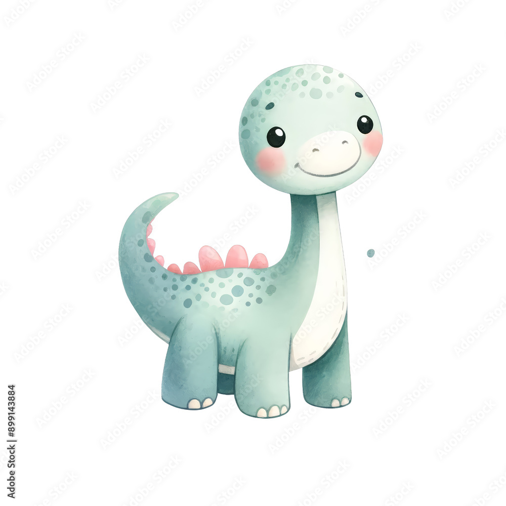 Cute cartoon dinosaur illustration with a green and blue color palette, perfect for children's books or nursery decor isolated on white or transparent png background. Cute cartoon dinosaur illustration with a green and blue color palette, perfect for children's books or nursery decor isolated on white or transparent png background.