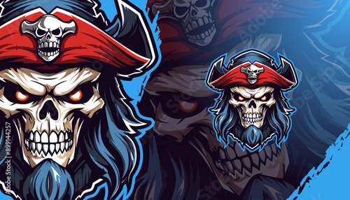 Skull pirate mascot logo for streamers, tshirt design, esports team