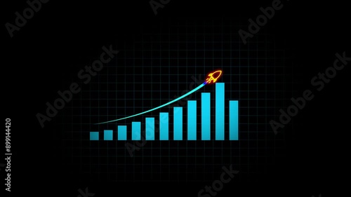 Abstract business graph animation. arrow rising On Graph With rocket Sale Symbols. Abstract business growth and start up business concept. success business graph and increasing financial business.