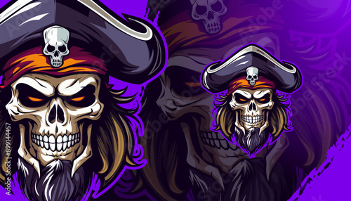 Skull pirate mascot logo for streamers, tshirt design, esports team