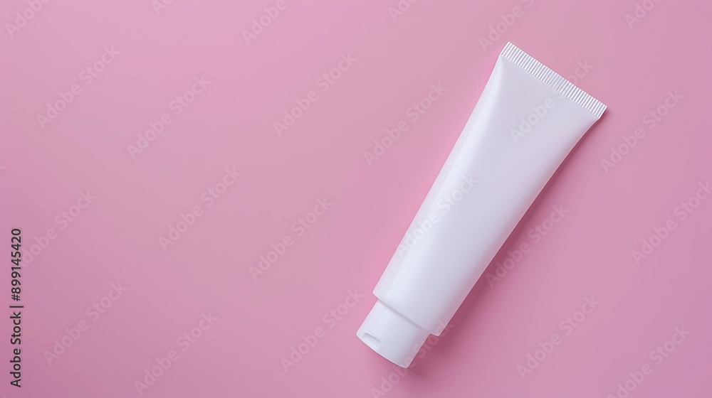 Blank white tube of toothpaste cream or gel laying on pink background Blank white tube of toothpaste cream or gel laying on pink background
